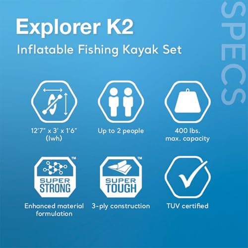 Intex 68309EP Excursion Pro K2 Inflatable Kayak Set: Includes Deluxe 86in Kayak Paddles and High-Output Pump – SuperTough PVC – Adjustable Bucket Seat – 2-Person – 400lb Weight Capacity