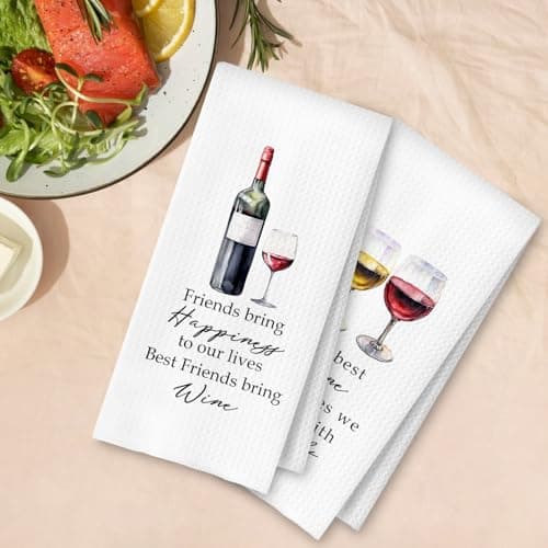 Friends and Wine Kitchen Towels Set of 2, Gifts for Wine Lovers Dish Tea Bar Towels for Kitchen Bar Cart Decor, Wines Gifts for Women Men Decorative Hand Towels, 16x24 Inches B0F2Z76VNH