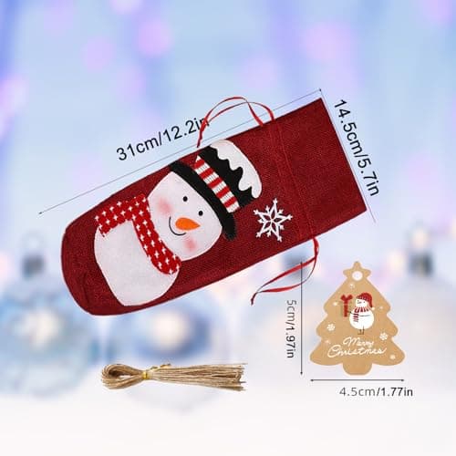 4pcs Christmas Wine Bottle Bags Burlap Wine Bottle Gift Bags with Drawstring, Reusable Santa Claus, Snowman & Reindeer Drawstring Covers for Xmas New Year Party Table Decoration