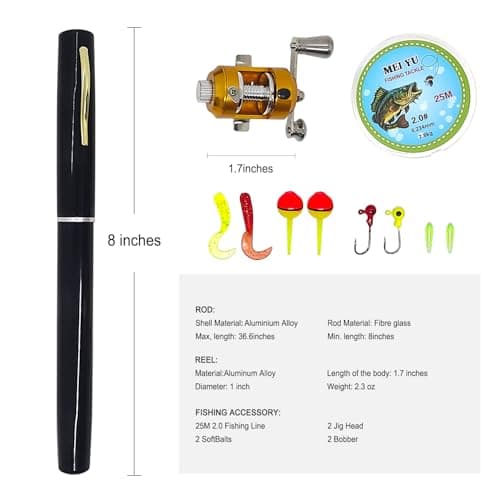 Portable Pocket Mini Pen Fishing Rod and Reel Combos, Small Telescopic 38inches Fishing Pole with Reel Line Bait Hook, for River, Lake, Ice Fishing Etc