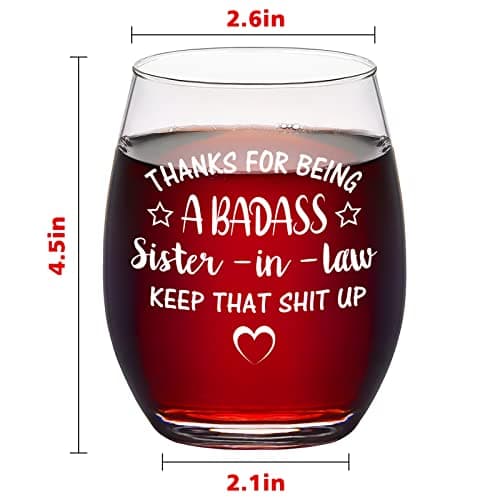 Futtumy Sisters Gifts for Sister-in-law, Thanks for Being A Sister-in-Law Stemless Wine Glass, Funny Mother’s Day Birthday Gift Christmas Gift Thank You Gifts from Soul Sisters, 15oz