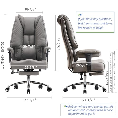 EXCEBET Big and Tall Office Chair 400lbs Wide Seat, Leather High Back Executive Office Chair with Foot Rest, Ergonomic Chairs Lumbar Support for Lower Back Pain Relief (Grey)