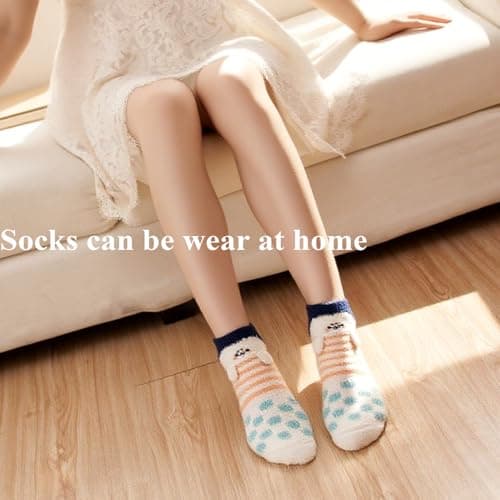 Loritta 3 Pairs Womens Fuzzy Socks Winter Warm Fluffy Soft Slipper Home Sleeping Cute Animal Socks