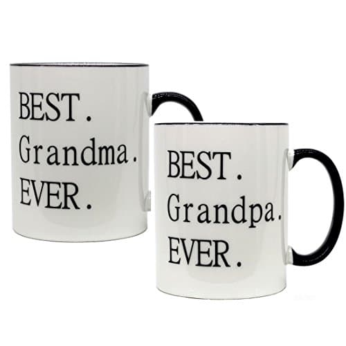 Mecai Grandparents Gifts-Best Grandma/grandpa ever -11 OZ ceramic Coffee Mugs set of 2- Novelty Christmas Birthday Thank You Gifts For Grandparents Ideas
