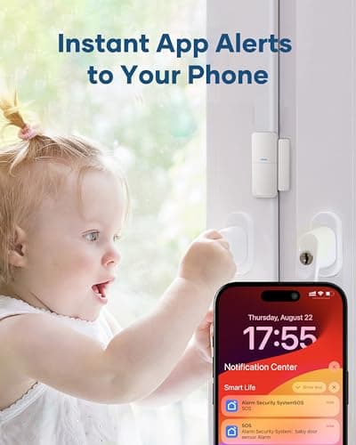 9-Piece Home Security System, WiFi Wireless Alarm System, 120dB Siren Alert, DIY Smart Security System for House and Apartment, Smart Life App Control, No Monthly Fee, 2.4GHz WiFi