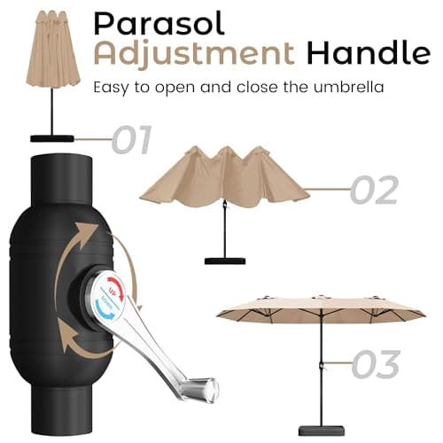 15ft Patio Umbrella with Base,Large Outdoor Double-Sided Rectangle Umbrella with Crank Handle, Market Umbrella for Poolside Garden Deck Backyard Beach Pools, Beige