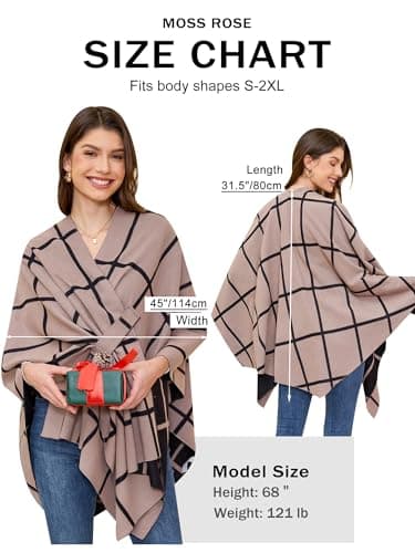 Moss Rose Women's Shawl Wrap Poncho Ruana Cape Open Front Cardigan Shawls for Fall Winter