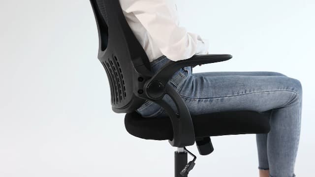 Sweetcrispy Home Office Desk Chair, Ergonomic High-Back Mesh Rolling Work Computer Chairs with Wheels and Adjustable Headrests, Comfortable Lumbar Support, Comfy Flip-up Arms for Bedroom, Study, Grey