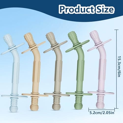 Teething Toys for Babies 36+ Months, 5 Pack Silicone Teething Straws,Soft Chewable Sensory Aid for Molar Discomfort, Infant Oral Development