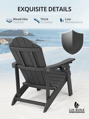 LUE BONA HDPE Adirondack Chairs Set of 4 - Weather Resistant Seating with Cup Holder for Patio, Fire Pit, Deck & Resort Garden, Black