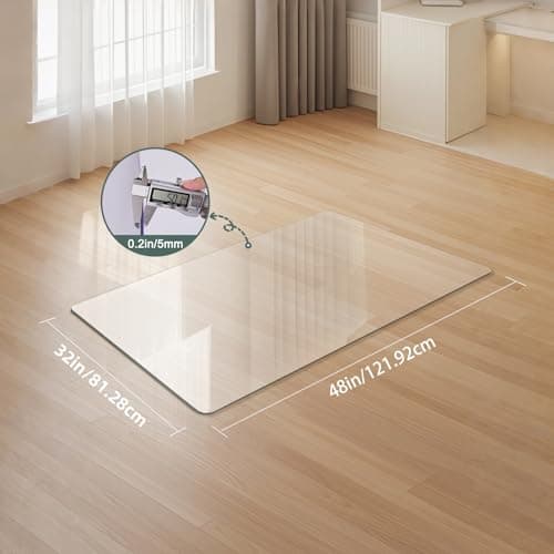 Tempered Glass Chair Mat 48" x 32",1/5" Thick for Office Desk,Rolling Chair Mat for Carpet, Odorless, Easy to Clean with 4 Non-Slip Pads for Carpet & Hardwood Floors