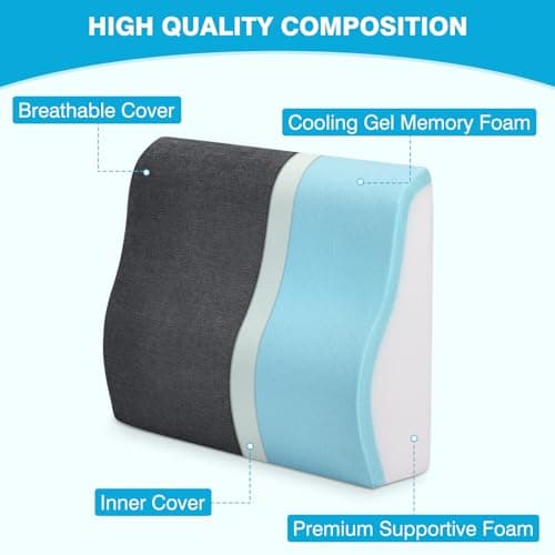 Back Support Pillow for Recliner Dual Layer Lumbar Support Pillow with Gel Memory Foam Ergonomic Orthopedic Lumbar Cushions for Elderly Lower Back Pain Relief Washable Cover Dark Grey