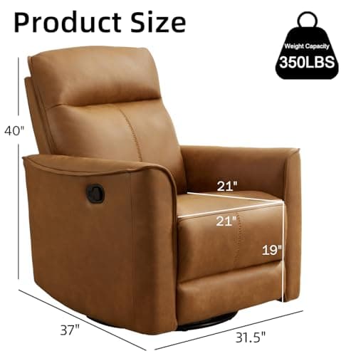 CANMOV Swivel Rocker Recliner, Glider Rocking Chair, Nursing Chairs Swivel Glider Recliners with Soft Backrest, Leathaire Manual Reclining Sofa for Living Room Bedroom Apartment, Brown