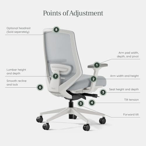 Branch Ergonomic Chair Pro - Mesh Office Chair with 14 Points of Adjustment - Height, Depth & Tilt Adjustable - 5D Armrests - Forward Tilt, Smooth Recline, and Lumbar Support - Mineral