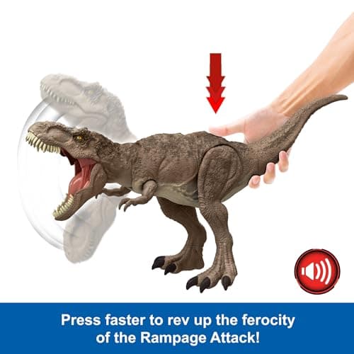 Mattel Jurassic World T. rex Dinosaur Toy with Sound & Movement, All-Out Attack Tyrannosaurus Rex Action Figure with Rampage Attack, Plus Digital Play