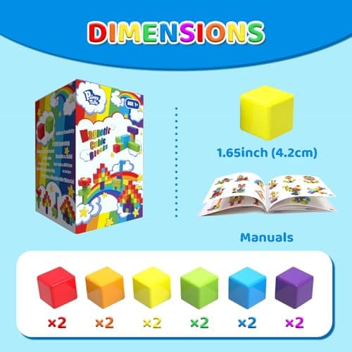 Sensory & Montessori Toys for Boys & Girls 1 2 3 Years Old, Toddler Travel Toys, Magnet Toys for Kids Birthday Gifts (12 PCS) Magnetic Building Blocks Large, 1.65 inch Stacking Cubes for Toddlers B0CHJTD1FS
