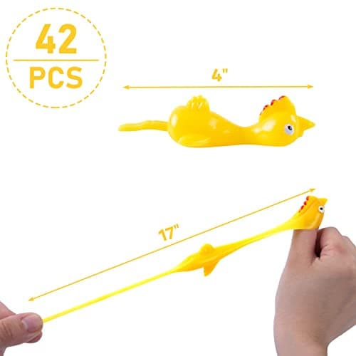 POPLAY 42PCS Flying Chicken Slingshot, Party Favors Treasure Box Toys for Kids 4 to 8, Flicking Rubber Chickens Finger Toys for Christmas Stocking Stuffers, Classroom Prizes, Xmas Gifts Goodie Bag