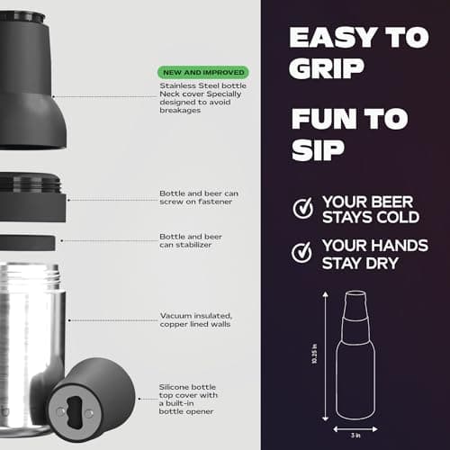 Asobu Frosty Beer Holder,Vacuum Insulated Double Walled Stainless Steel Beer Can and Bottle Cooler with Beer Opener, Bpa Free, Fits Standard 12oz, Ice Cold for Hours, Great Gift for Beer Lovers