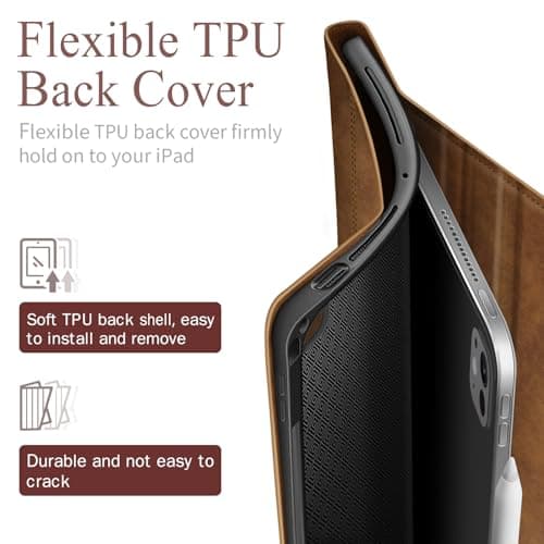 Antbox for iPad Pro 11 Inch Case M5 2025/M4 2024, Premium Vegan Leather, Supports Pencil Pro and Pencil (USB-C), Auto Sleep/Wake Function, Built-in Pencil Holder (Tan)