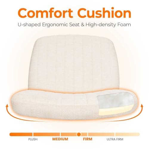 NEO CHAIR Criss Cross Chair with Wheels Home Office Cross Legged Armless Chairs Ergonomic Adjustable Computer Desk Task Wide Seat for Bedroom Vanity Comfy Swivel (Beige)