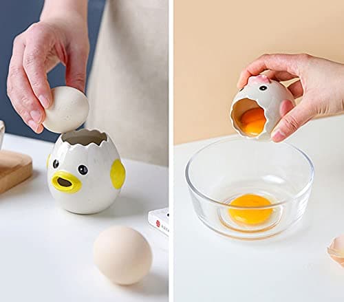 LuoCoCo Cute Egg Separator, Ceramics Vomiting Chicken Egg Yolk White Separator, Practical Household Small Egg Filter Splitter, Kitchen Gadget Baking Assistant Tool, Dishwasher Safe (Yellow) B094NTCSDJ