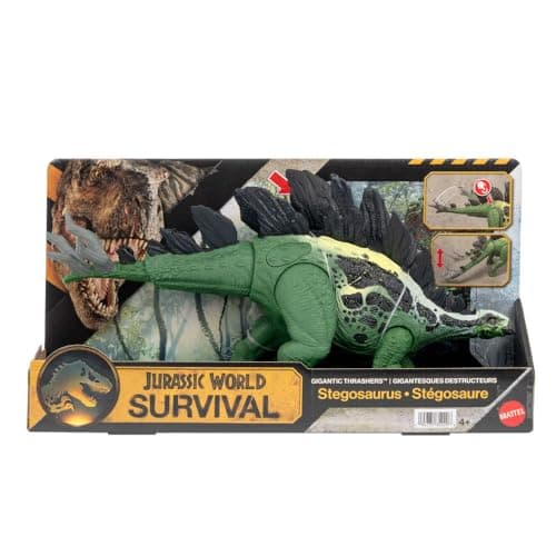 Mattel Jurassic World Dinosaur Figure Toy, Gigantic Thrashers Large Stegosaurus with 2 Attack Action & Evolve Feature, Digital Play