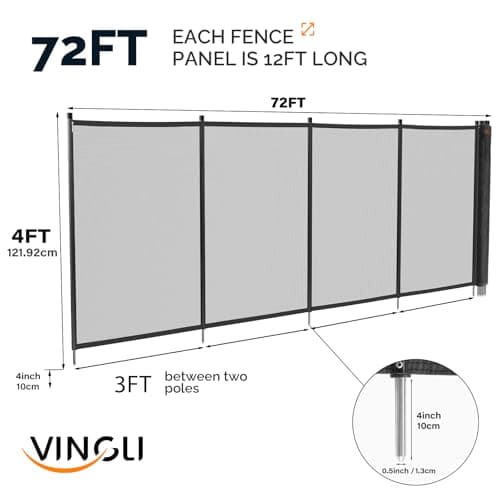 VINGLI Swimming Pool Fence for Ground and Above Pool Safety Fencing, Black (4×72FT)