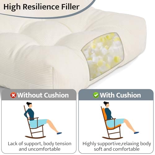 mudilun Adirondack Chair Cushions Non-Slip Indoor Rocking Chair Cushion with Straps Tufted Adirondack Chair Pads for Bedroom Living Room Porch Rocker