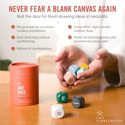 The solution to artist's block – Roll to decide what to draw or paint – Fun, Unique Gift for Artists of All Levels Two Tumbleweeds Art Dice - Drawing & Painting Prompts, Set of 9 dice B0BKTNJ24Z