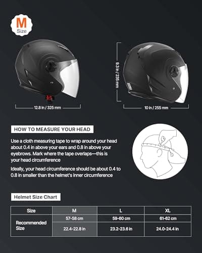 VEVOR Motorcycle Helmet, 3/4 Open Face, Adult Motocross Dirt Bike Helmet with Clear Visor, Comfortable Motorbike Racing Street with Detachable Liner for Men & Women, DOT Approved