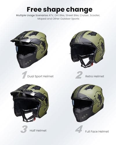 ILM Open Face Motorcycle 3/4 Half Helmet for Men and Women, Vintage Retro Helmet with Visor for Moped ATV Cruiser Scooter DOT Model Z302(Army Green,X-Large)