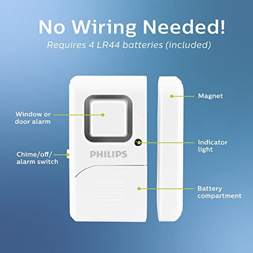 Philips Personal Security Window and Door Alarm, 4 Pack, DIY Protection, Burglar Alert, Wireless, Chime/Alarm, Easy Installation, Ideal for Home, Garage, Apartment, RV and More, LRM3320W/27