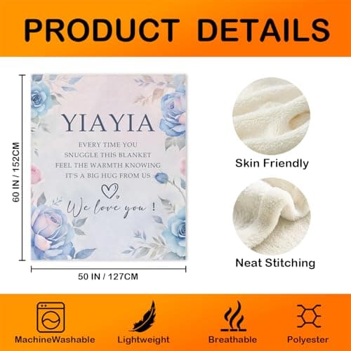 Floral Yiayia Grandma Blanket, Grandma Gifts from Grandkids for Birthday Christmas, Yiayia We Love You Throw Blankets for Sofa Couch Bedroom Living Room Home Decor, 50x60 Inches B0FPNT6XD9