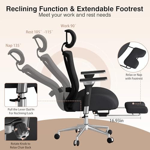 750lbs Big and Tall Office Chair with Wide Thick Seat Cushion,Ergonomic Mesh Office Chairs for Heavy People,Computer Desk Chair with 4D Armrests,Adjustable Lumbar Support for Long Hours Daliy Work