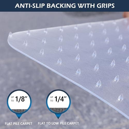 Chair Mat for Carpet, SALLOUS 46" x 60" Office Chair Mat for Carpeted Floors, Heavy Duty Vinyl Floor Mat with Grips, Floor Protector Computer Desk Mat for Home Office (Clear, Rectangular)