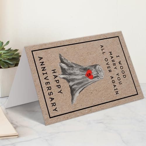 Happy 5th Anniversary Card for Women Men, 5th Wedding Anniversary Wood Card for Him Her,Fifth Anniversary Card for Boyfriend, 5 Years Married Gift for Husband