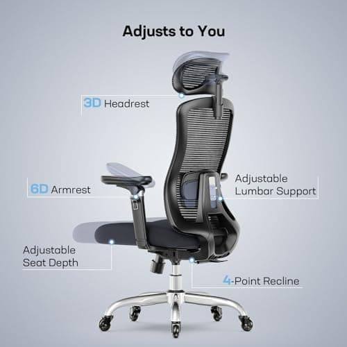 Marsail Ergonomic Office Chair with 6D Armrests, Ergonomic Chair with 3D Adjustable Headrest, Slide Seat, Lumbar Support, and 4-Position Tilt Lock – Big and Tall Office Chair with 330 lbs Capacity