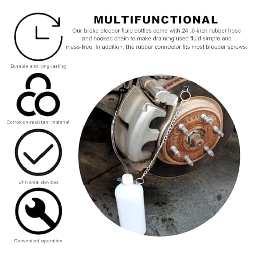 KVAEY 1L Brake Bleeder Bottle, Automotive Brake Pressure Bleeder Bottle with 24 Inch Tube Rubber Connector Steel Chain, One Person Plastic Brake Fluid Bottle for Car ATV Motorcycle