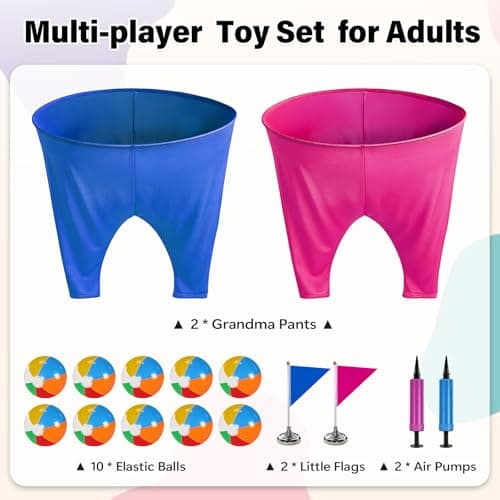Granny Pants Yard Game for Adults (40 in * 31.5 in),2Pcs Granny Pants Outdoor Games with 10 Bouncy Balls,2 Pumps & Flags, Granny Pants Game for Family Carnival Party Reunion Gathering(Large)