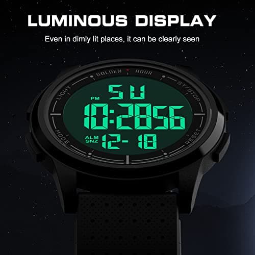 GOLDEN HOUR Ultra-Thin Minimalist Sports Waterproof Digital Watches Men with Wide-Angle Display Rubber Strap Wrist Watch for Men Women