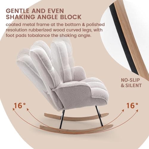 SAETSFEG Rocking Chair Nursery Teddy Upholstered Glider Rocker Rocking Accent Chair Padded Seat with High Backrest Armchair Comfy Side Chair for Living Room Bedroom Offices (Grey Teddy)