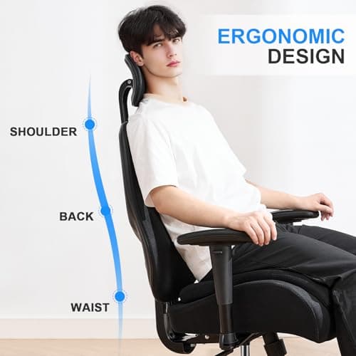 BOSMILLER Big and Tall Office Chair with Wide Thick Seat Cushion for Heavy People,700lbs Ergonomic Mesh Desk Chair with Adjustable Lumbar Support and Headrest, Armrests for Adults Sitting All Day