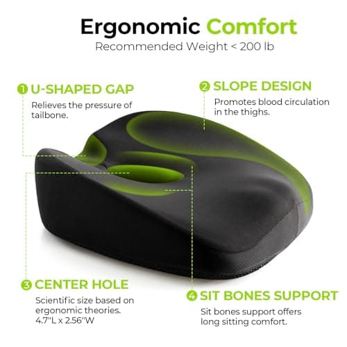 AUVON Innovative Donut Pillow Hemorrhoids Scientific Center Hole and Tailbone Cutout, Orthopedic Pain Relief Donut Seat Cushion for Coccyx, Sciatica, Postpartum Pregnancy, After Surgery Sitting Relief