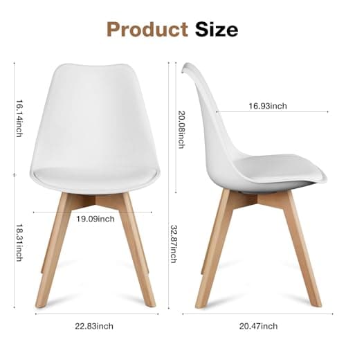 OLIXIS Dining Chairs Set of 4, PU Leather Upholstered Kitchen Chairs with Solid Wood Legs, Mid Century Modern Accent Chairs for Living Room, Bedroom, Patio, White