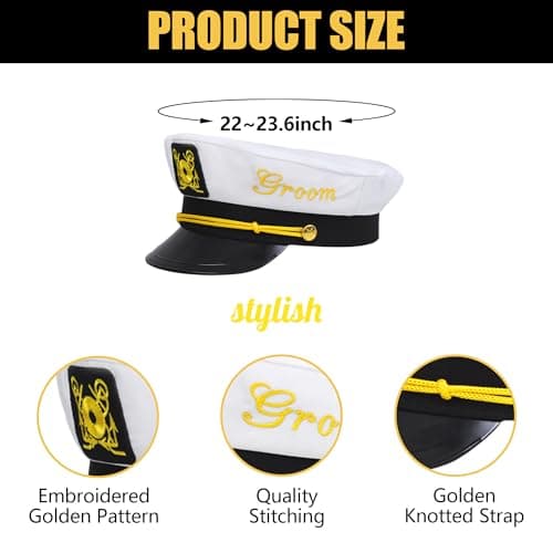 Men's Bachelor Party Decorations Kit with 1 Groom & 6 Groomsmen Belts, Gold Glitter Banner & Captain Hat for Bachelorette Party Supplies & Accessories