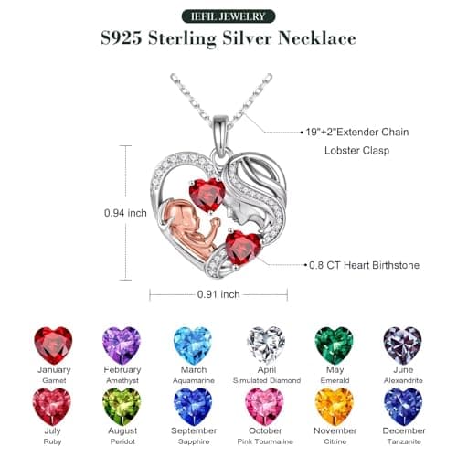 Iefil Christmas Gifts for Mom - 925 Sterling Silver Double Birthstone Necklace, First Mothers Day Gifts for New Mom Jewelry