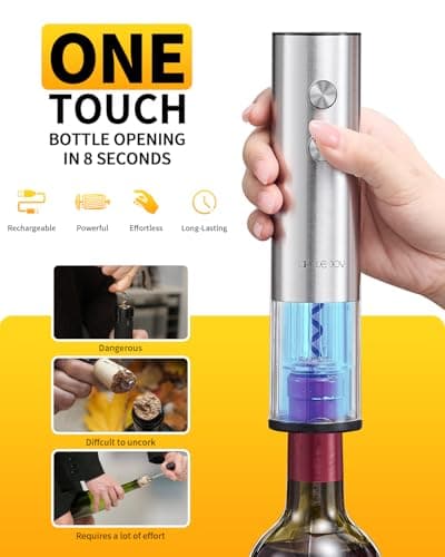 CIRCLE JOY Rechargeable Electric Wine Opener Set 8-in-1 Stainless Steel Automatic Wine Bottle Opener Gift Set w/Electric Wine Aerator Pourer, Foil Cutter, Wine Drip Ring, Vacuum Pump & 2 Wine Stoppers