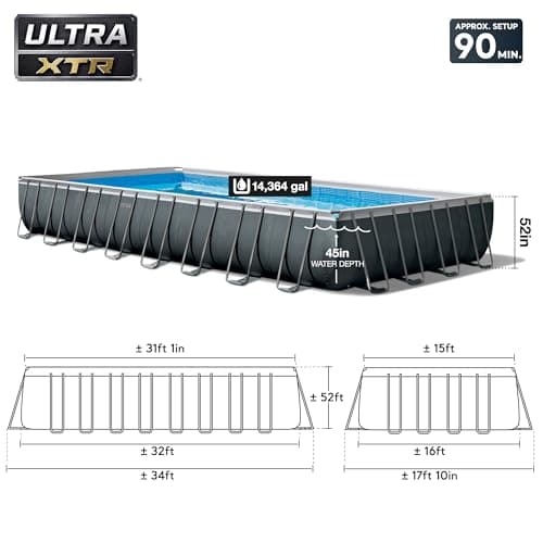 INTEX 26373EH Ultra XTR Deluxe Rectangular Above Ground Swimming Pool Set: 32ft x 16ft x 52in – Includes 2800 GPH Sand Filter Pump – Easy Assembly