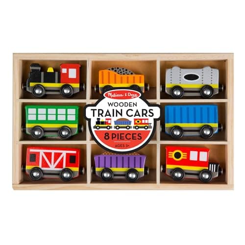 Melissa & Doug Wooden Magnetic Train Cars - 8 Piece Educational and Skill-Building Wooden Toy for Boys and Girls