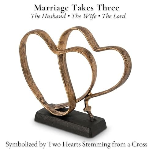 Wedding Anniversary Couples Gift - Two Hearts and Cross Iron Sculpture, Heart Decoration Gift for Her and Him, 1st to 50th or 60th Anniversary, Includes Present Box and Poem Card